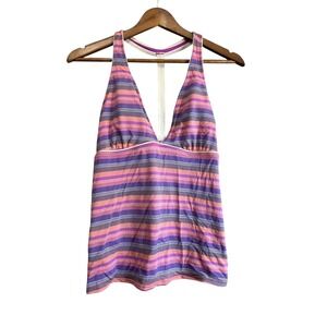 Athleta Striped Halter Tank Top Women's Size‎ M Purple Pink Athletic